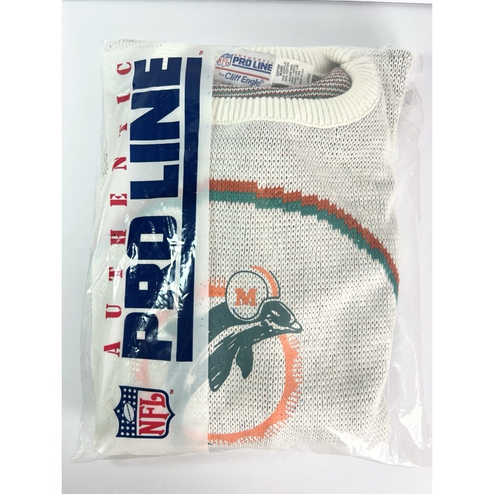 Vintage Miami Dolphins Sweater Pro‎ Line Mens Large Cliff Engle NFL 90s NOS